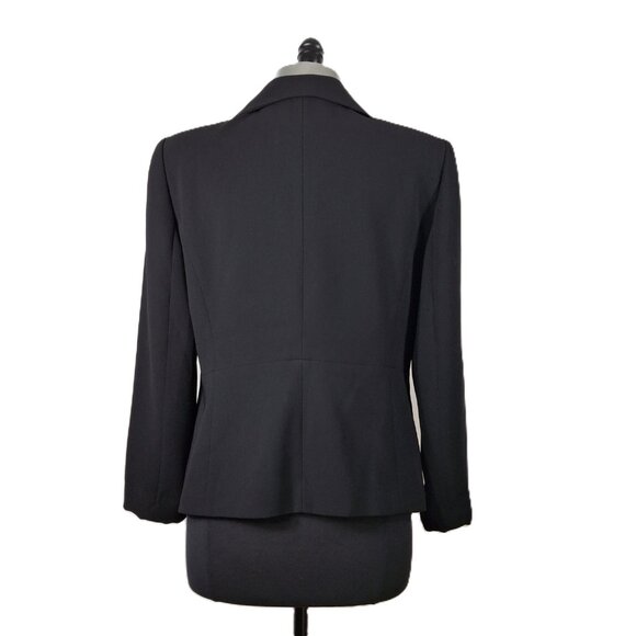 Jones Studio Ruffle Lapel Career Suit Jacket Blazer Sz 12 Matte Black Holiday - Picture 9 of 16